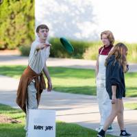 Students playing Kan-Jam game on Kirkhof Lawn.